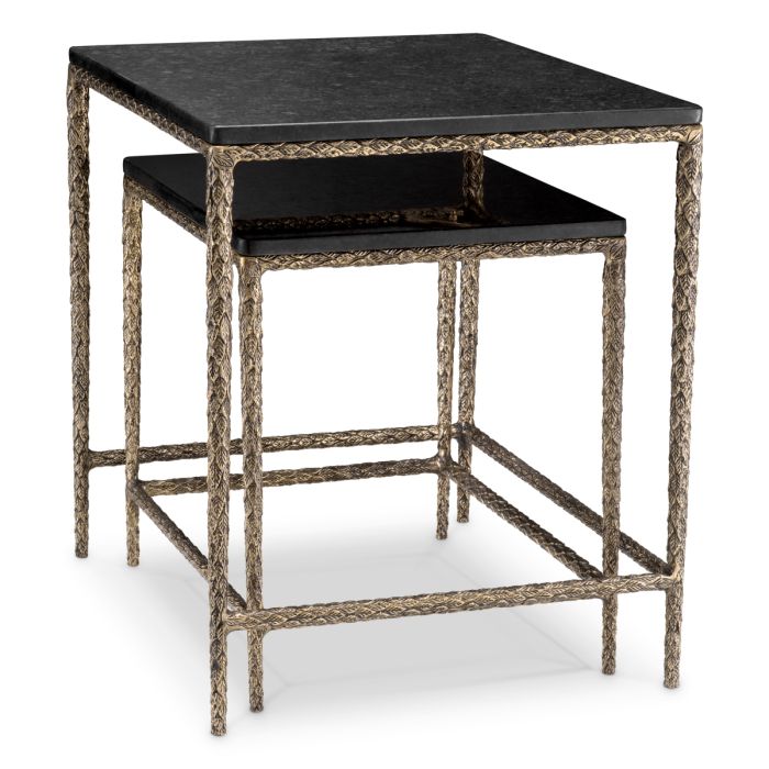 Table d'appoint dorée en granit noir (lot de 2) | Eichholtz Ferndale