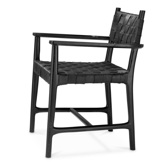 Chaise de salle à manger avec accoudoirs en cuir noir | Eichholtz Tiberio