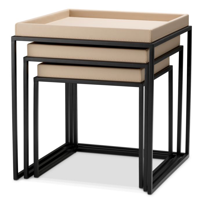 Table d'appoint en cuir crème (lot de 3) | Eichholtz Leonard