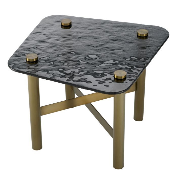 Table d'appoint en laiton brossé et verre fumé texturé | Eichholtz Cortes