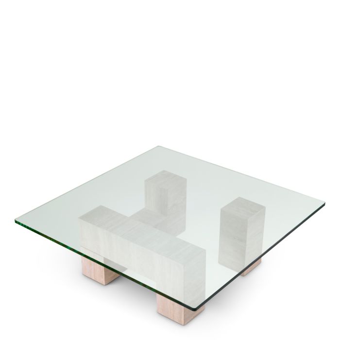 Table basse en travertin et verre transparent | Eichholtz Ikal