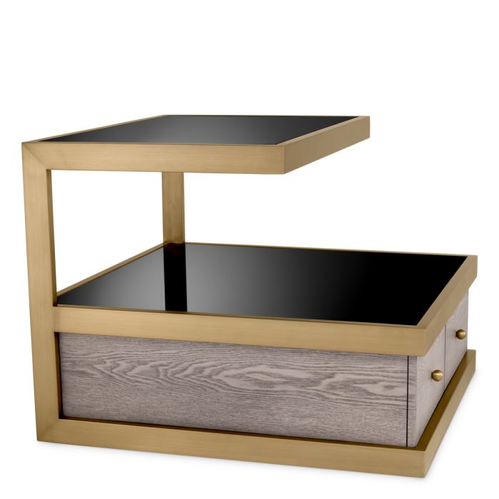 Table de chevet en chêne et verre noir | Eichholtz Kuboa