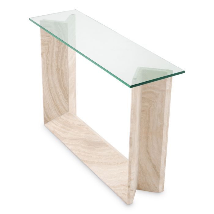 Console en travertin et verre transparent | Eichholtz Fortuna