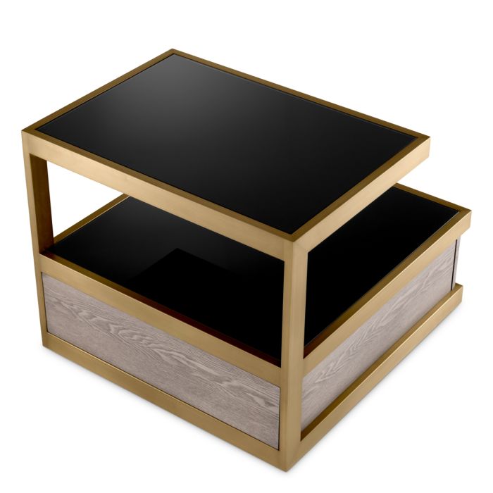 Table de chevet en chêne et verre noir | Eichholtz Kuboa