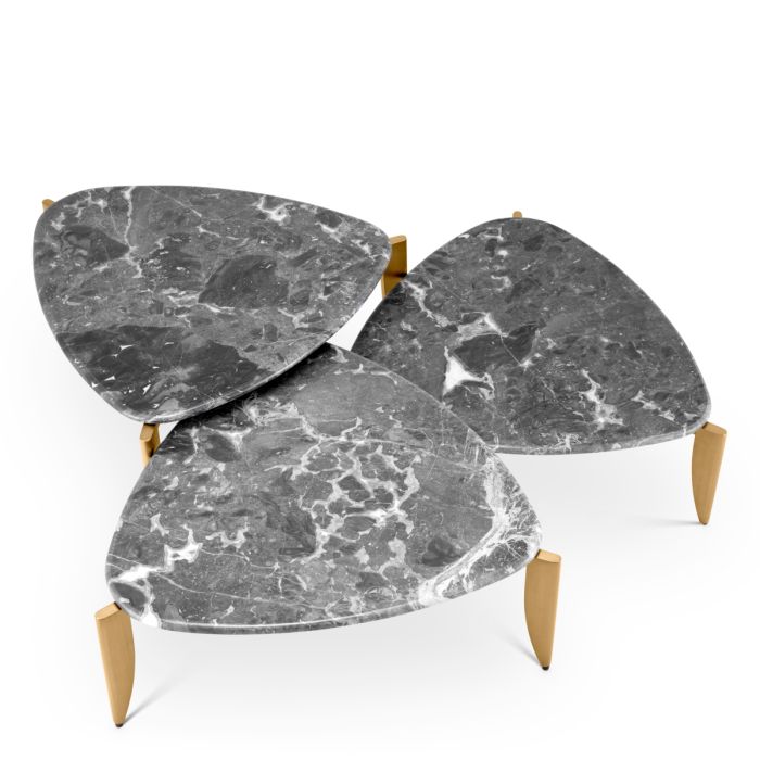 Table basse dorée en marbre gris (lot de 3) | Eichholtz Regioni