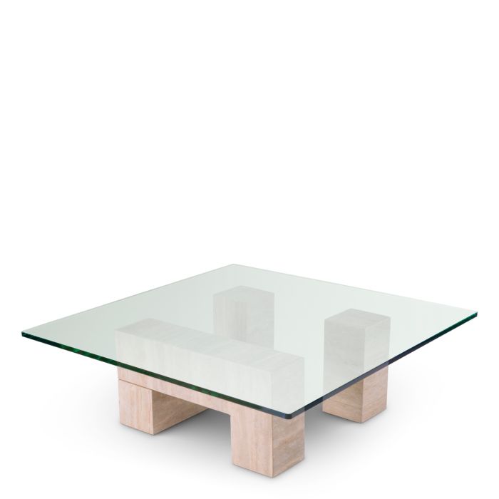 Table basse en travertin et verre transparent | Eichholtz Ikal