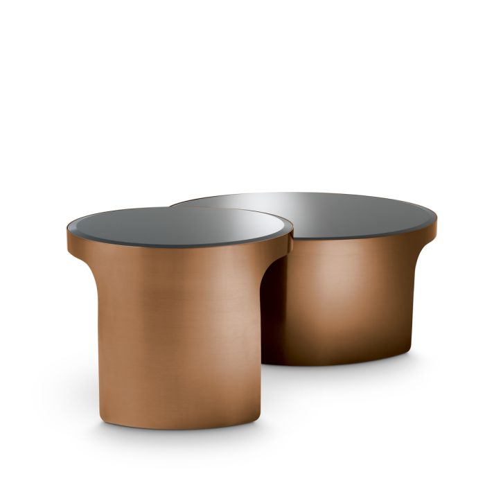 Table basse cuivrée en verre noir (lot de 2) | Eichholtz Piemonte