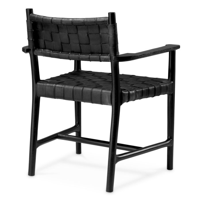 Chaise de salle à manger avec accoudoirs en cuir noir | Eichholtz Tiberio