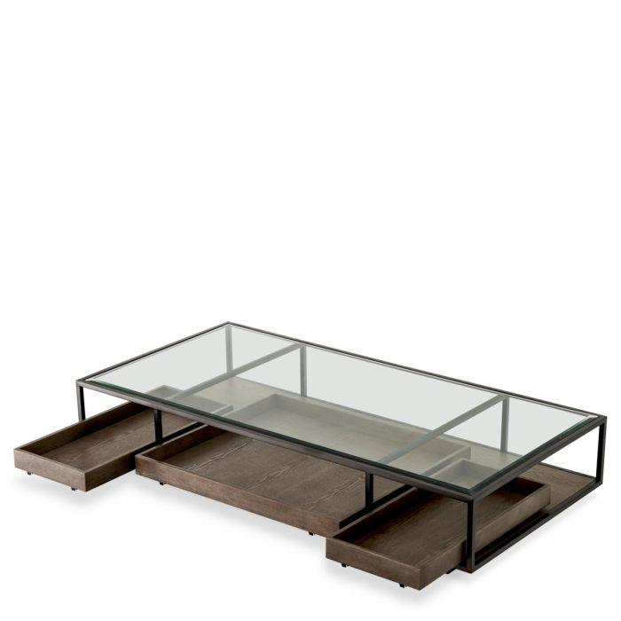 Table basse en verre et bois marron | Eichholtz Roxton