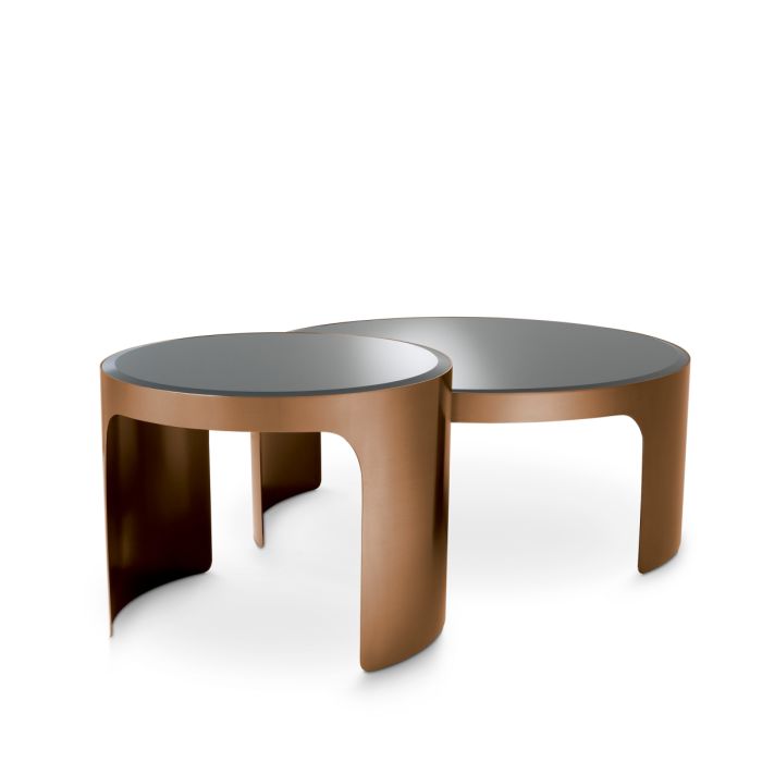 Table basse cuivrée en verre noir (lot de 2) | Eichholtz Piemonte