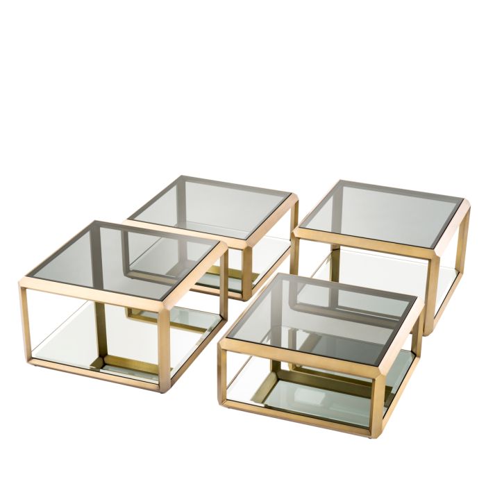 Table basse en laiton brossé et verre fumé (lot de 4) | Eichholtz Callum