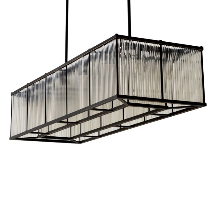 Lustre rectangulaire en bronze et en verre vintage | Eichholtz Bernardi