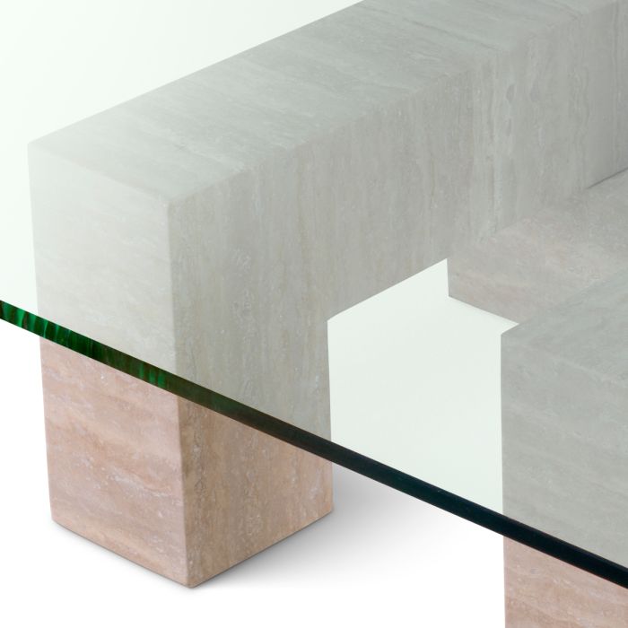 Table basse en travertin et verre transparent | Eichholtz Ikal