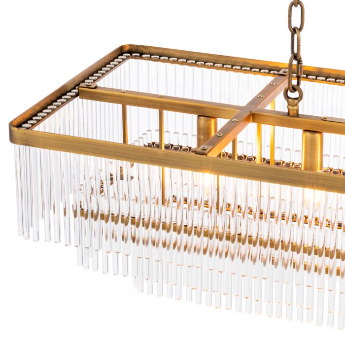 Lustre rectangulaire doré en verre transparent | Eichholtz East