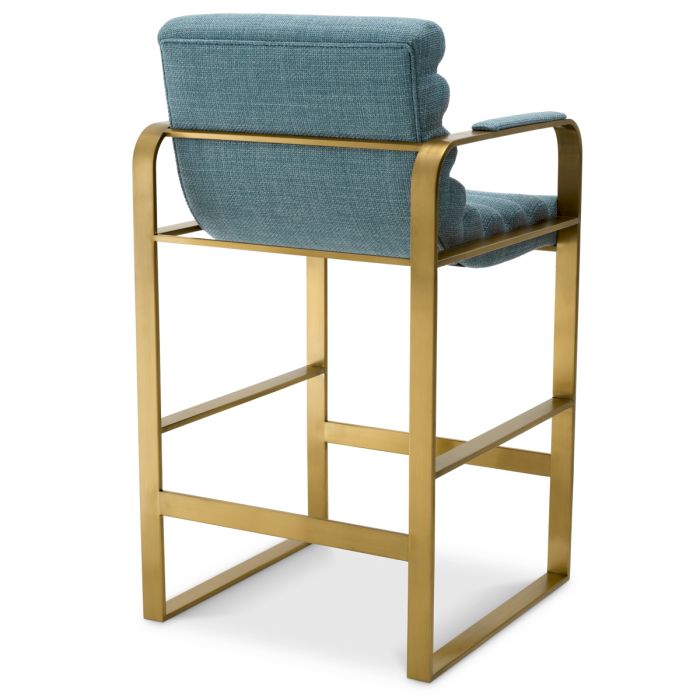 Chaise de comptoir dorée en tissu bleu | Eichholtz Olsean