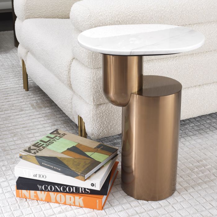 Table d'appoint cuivrée en marbre blanc | Eichholtz Tosca