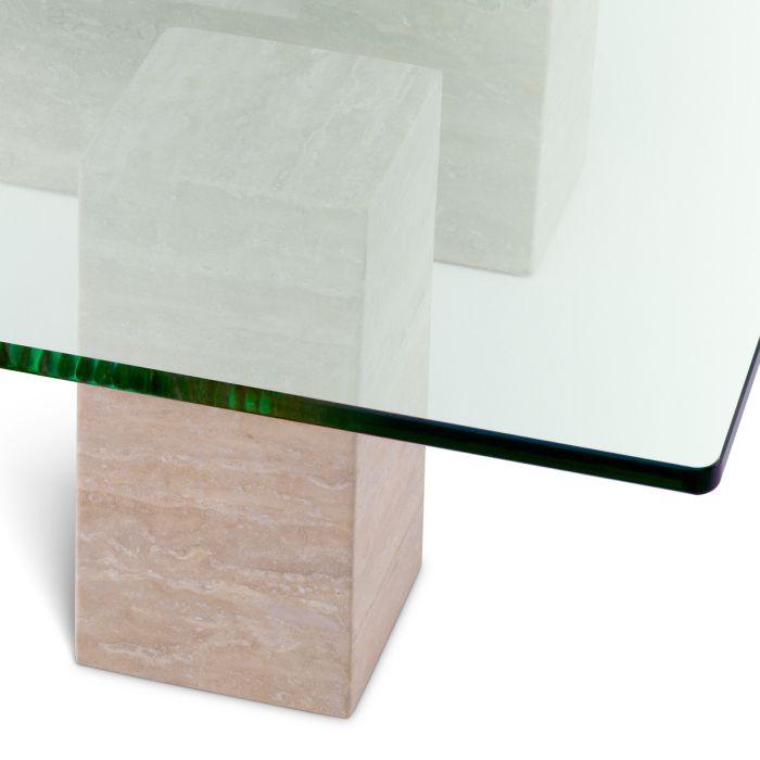 Table basse en travertin et verre transparent | Eichholtz Ikal