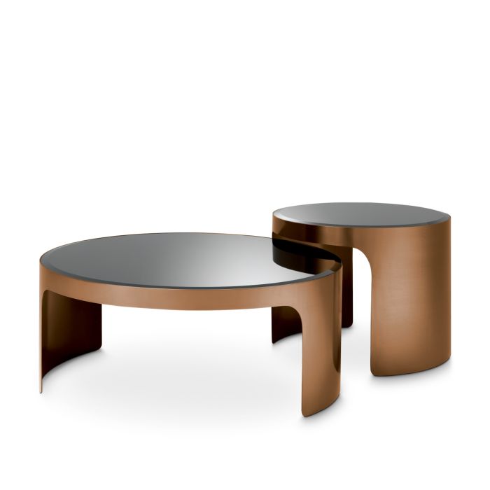 Table basse cuivrée en verre noir (lot de 2) | Eichholtz Piemonte