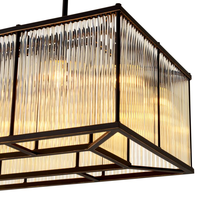 Lustre rectangulaire en bronze et en verre vintage | Eichholtz Bernardi