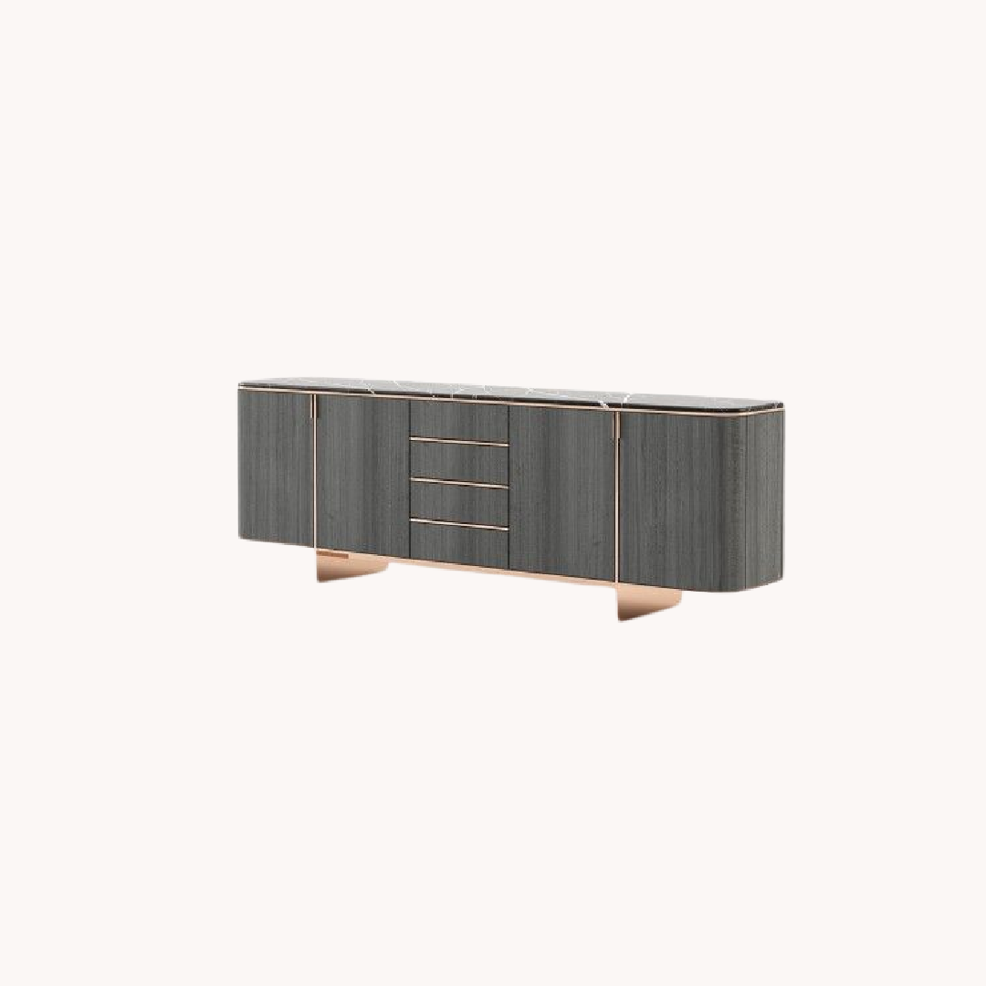 Buffet en bois d'eucalyptus gris mat et marbre noir | Dean Laskasas