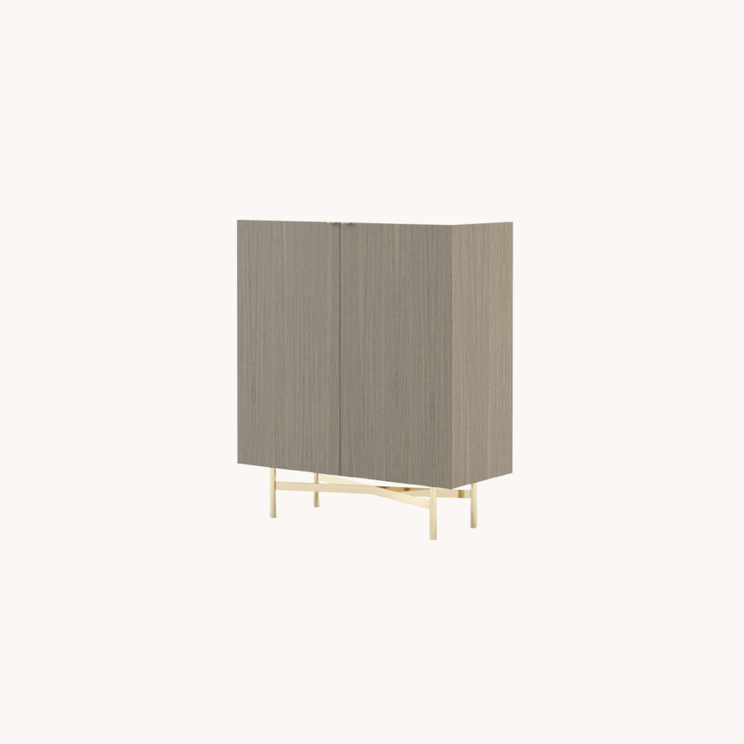 Bar cabinet in matte aged oak and white marble | Laskasas Lewis