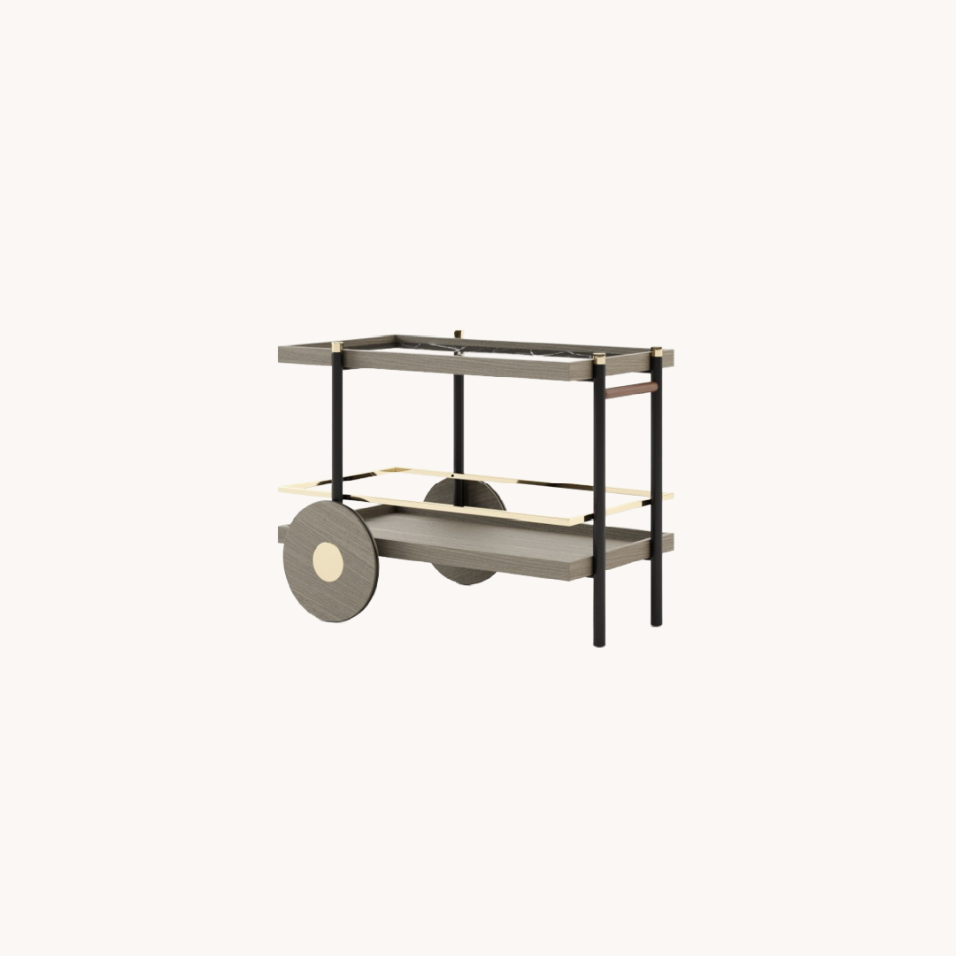 Chariot de bar en chêne vieilli mat et marbre noir | Laskasas Pitt | REMO, mobilier et décoration d'intérieur