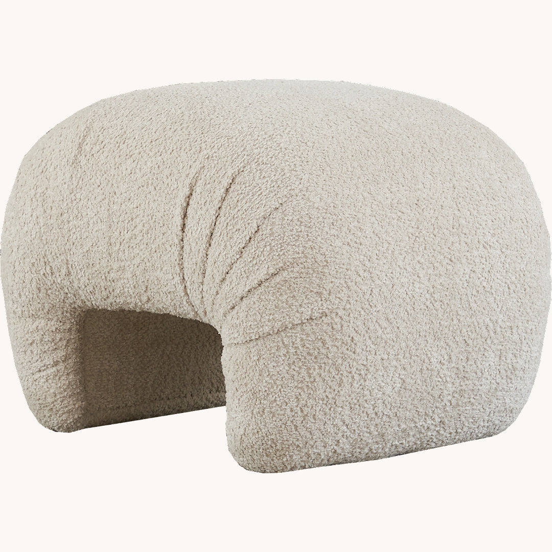 Pouf en tissu bouclé crème | Grado Crescent