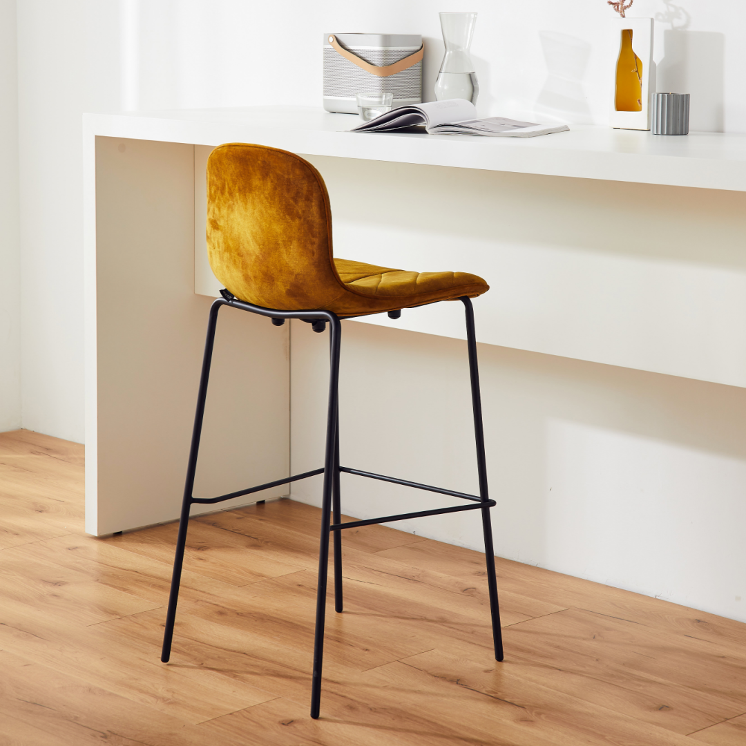 Chaise de bar en velours jaune | Grado Leaf