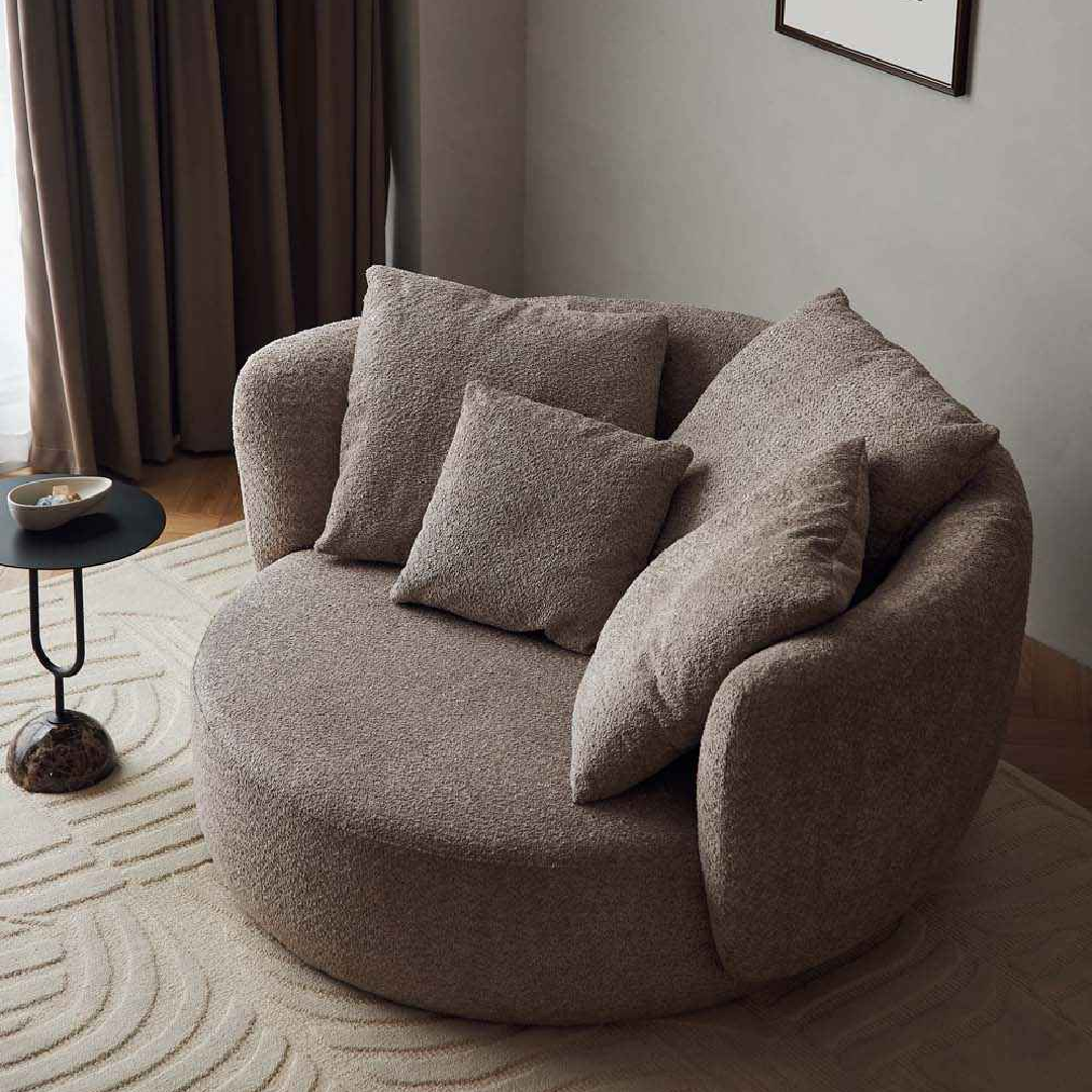 Fauteuil causeuse en tissu gris taupe | Grado Wonton L