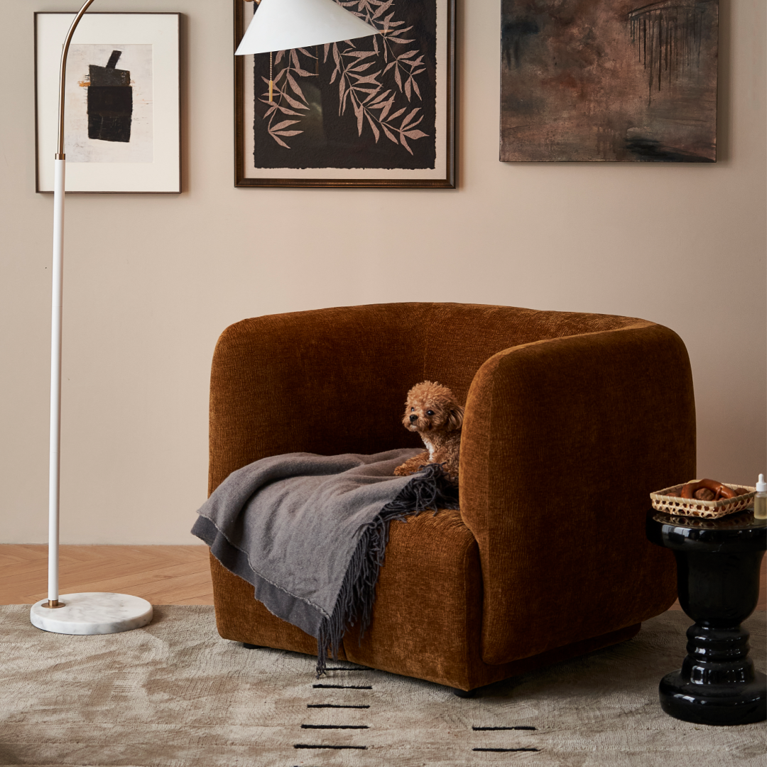 Fauteuil côtelé marron | Grado Plum