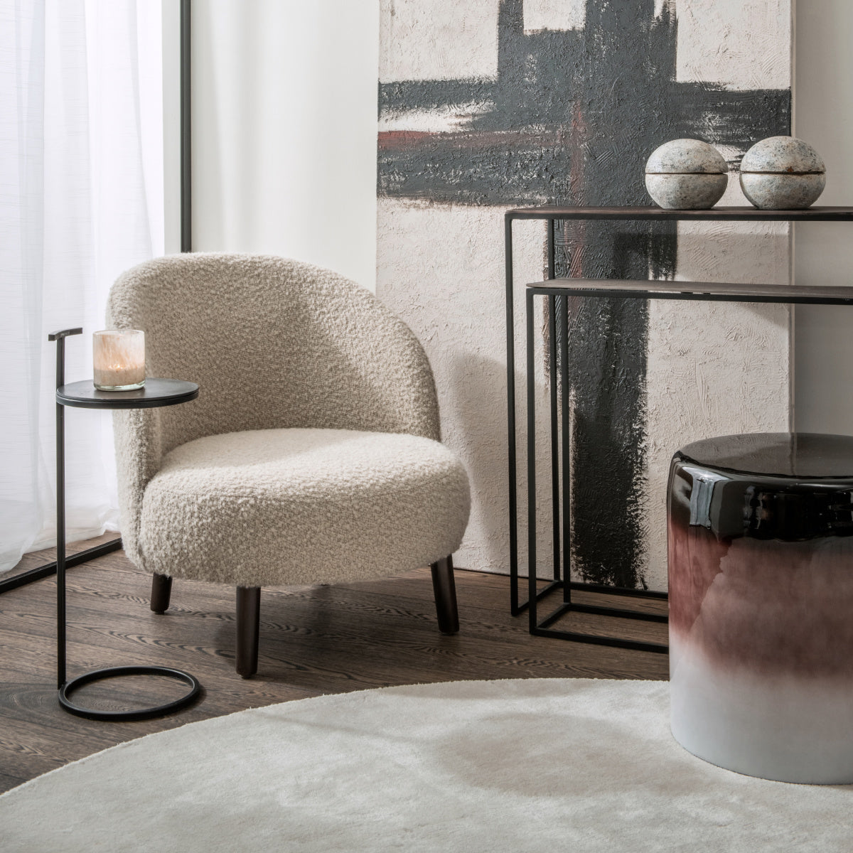 Zena beige fabric armchair | Dôme Deco Bayron