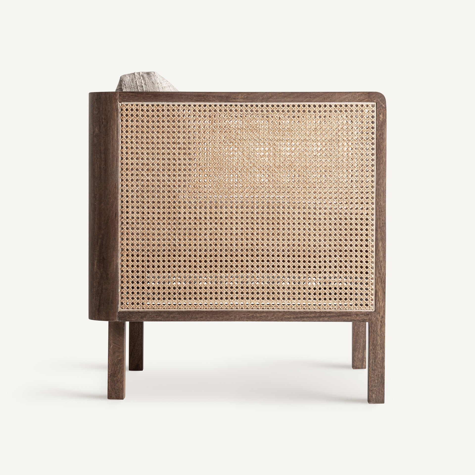 Fauteuil bois de manguier et tissu taupe | VICAL Breille | REMO-HOME, mobilier design et décoration d'intérieur