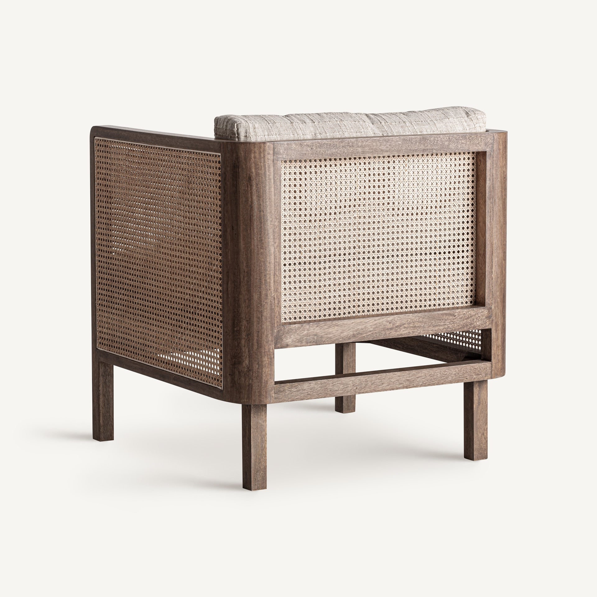 Fauteuil bois de manguier et tissu taupe | VICAL Breille | REMO-HOME, mobilier design et décoration d'intérieur