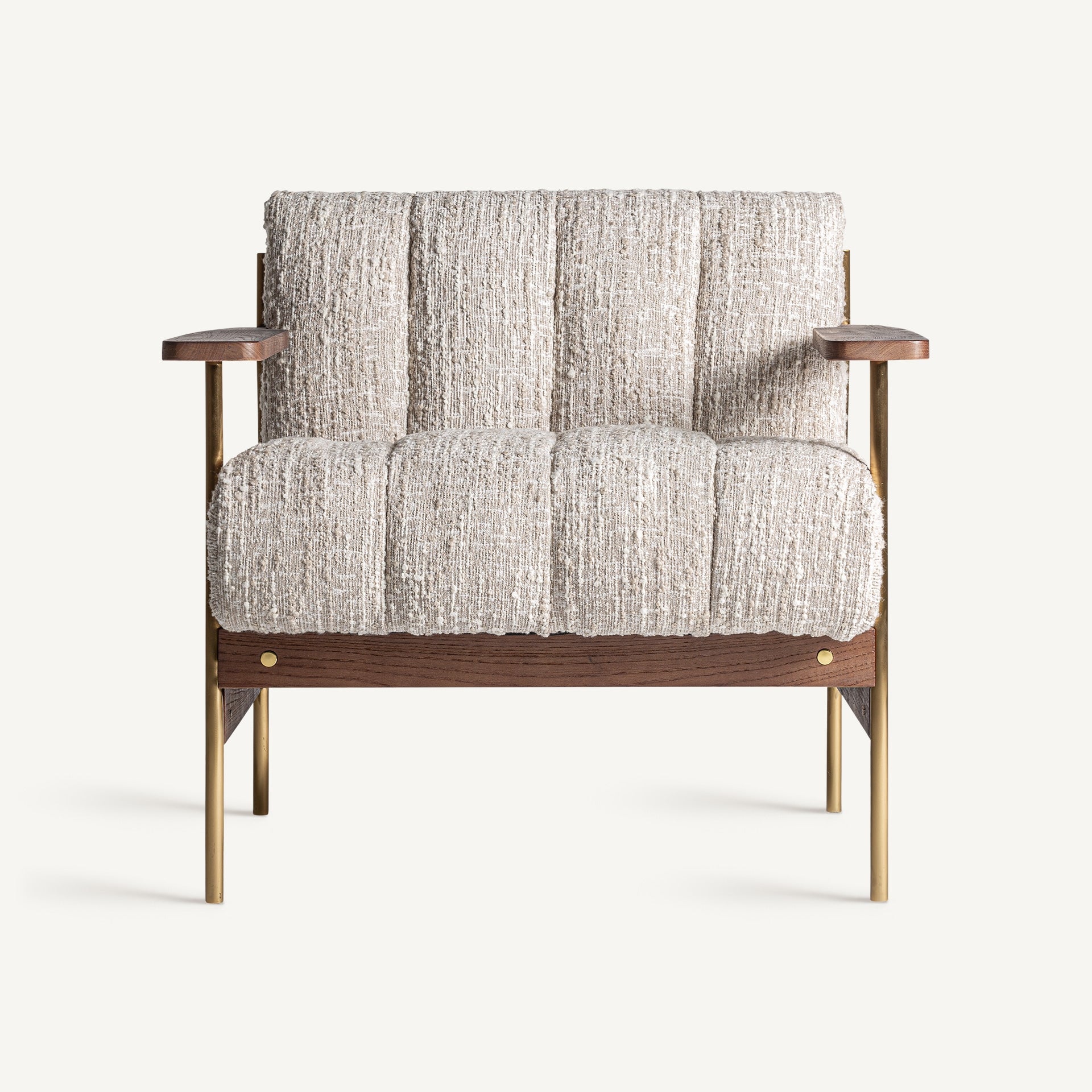 Fauteuil design bois de pin et tissu beige chiné | VICAL Habouey | REMO-HOME, mobilier design et décoration d'intérieur