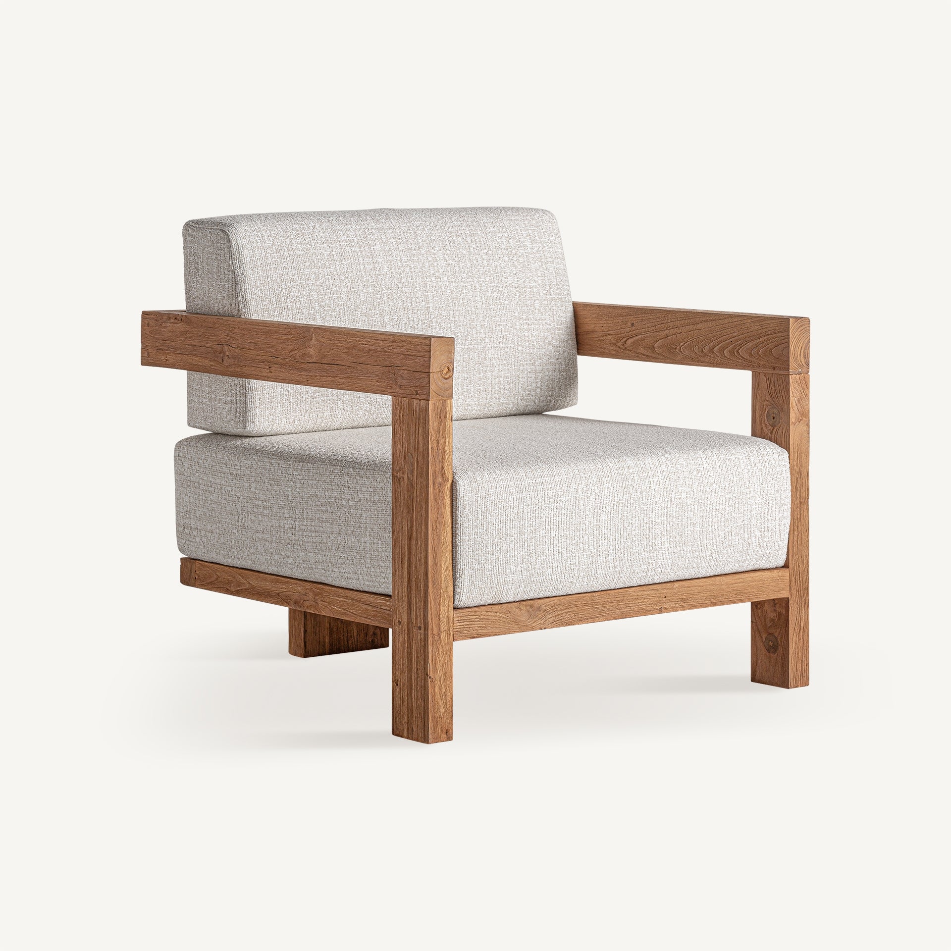 Fauteuil extérieur teck recyclé et tissu beige | VICAL Testa | REMO-HOME, mobilier design et décoration d'intérieur