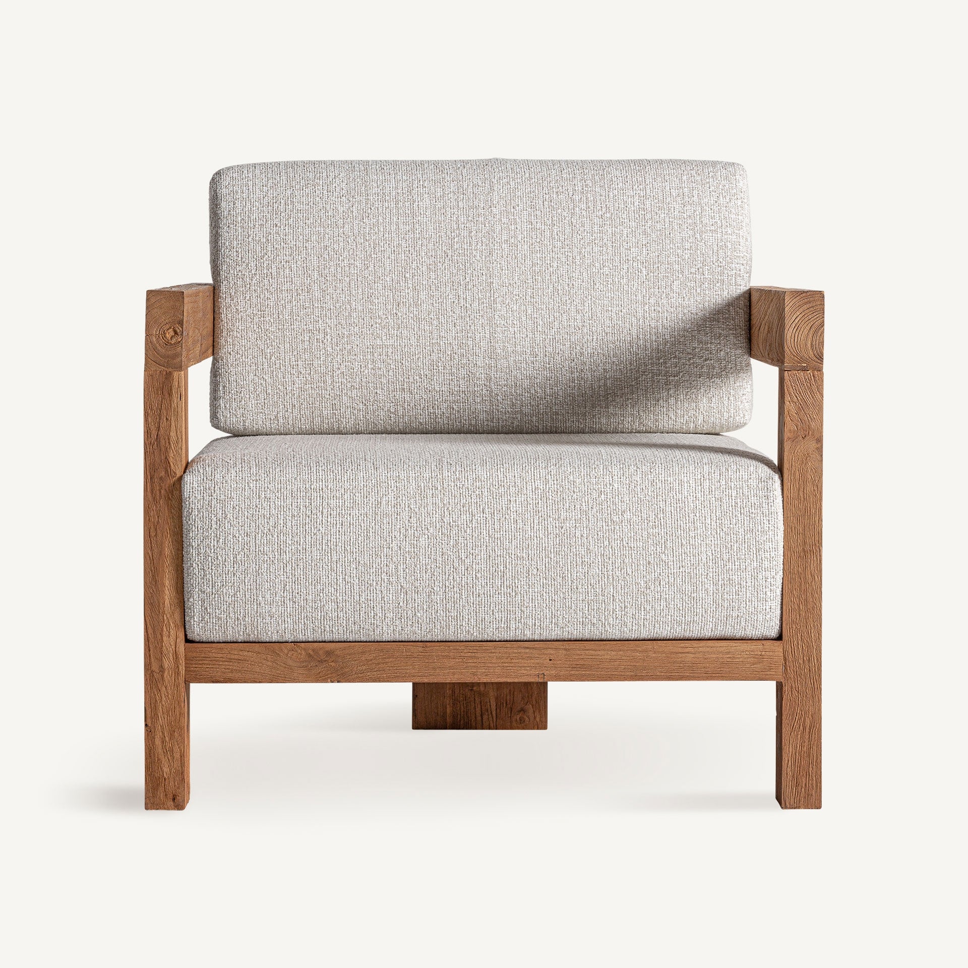 Fauteuil extérieur teck recyclé et tissu beige | VICAL Testa | REMO-HOME, mobilier design et décoration d'intérieur