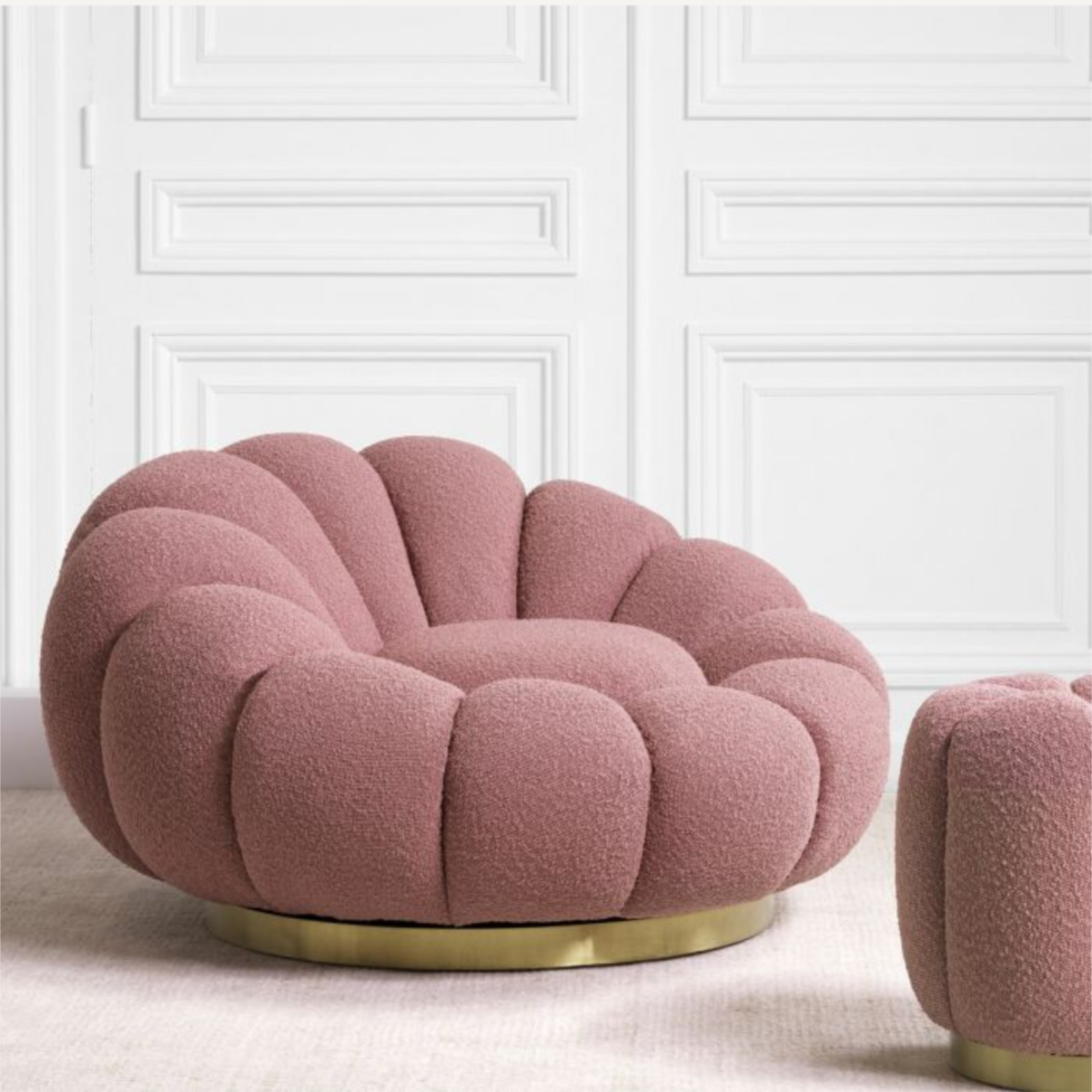 Fauteuil pivotant bouclé rose | Eichholtz Mello | REMO-HOME, mobilier et décoration d'intérieur