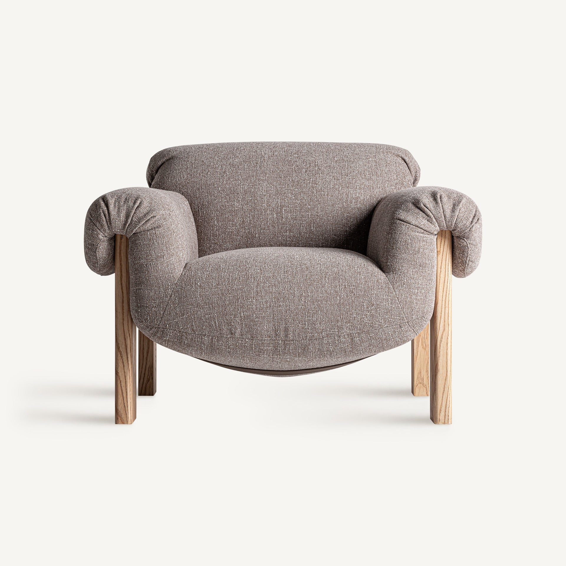 Fauteuil scandi bois de caoutchouc marron et tissu taupe | VICAL Hesse | REMO-HOME, mobilier design et décoration d'intérieur