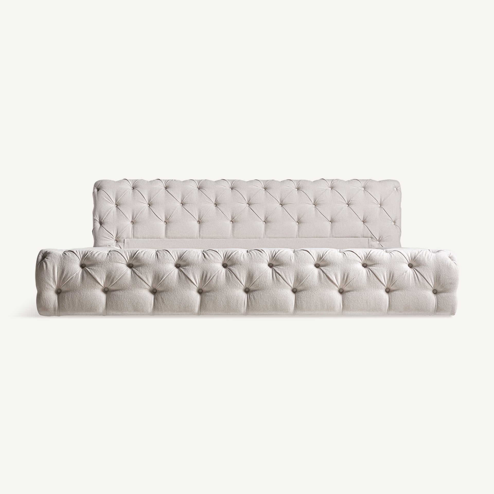 Lit double rembourré tête de lit capitonnée beige clair | VICAL Santorini | REMO-HOME, mobilier design et décoration d'intérieur