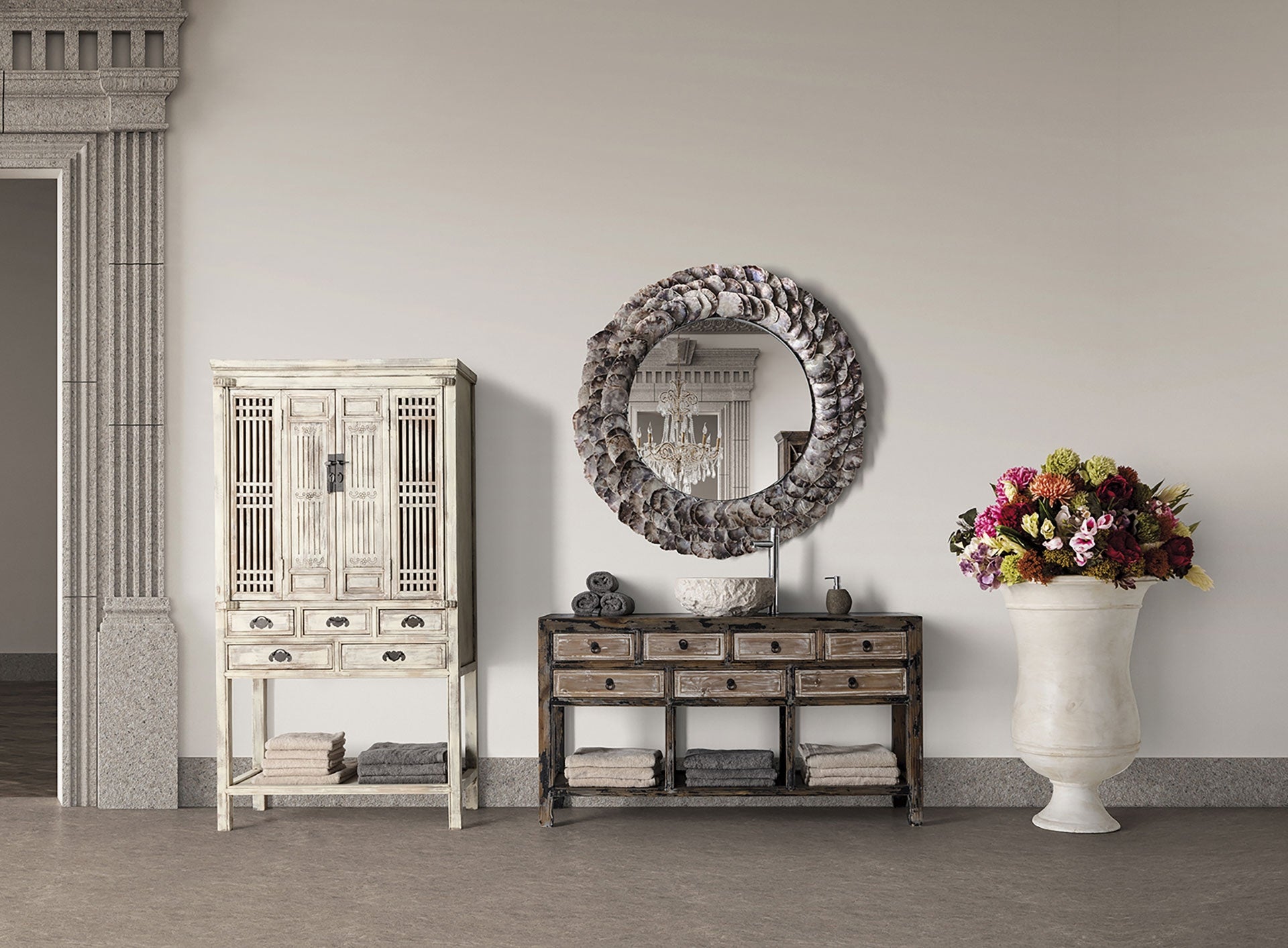 Miroir mural rond coquille d'huître ivoire | VICAL Inga | REMO-HOME, mobilier design et décoration d'intérieur