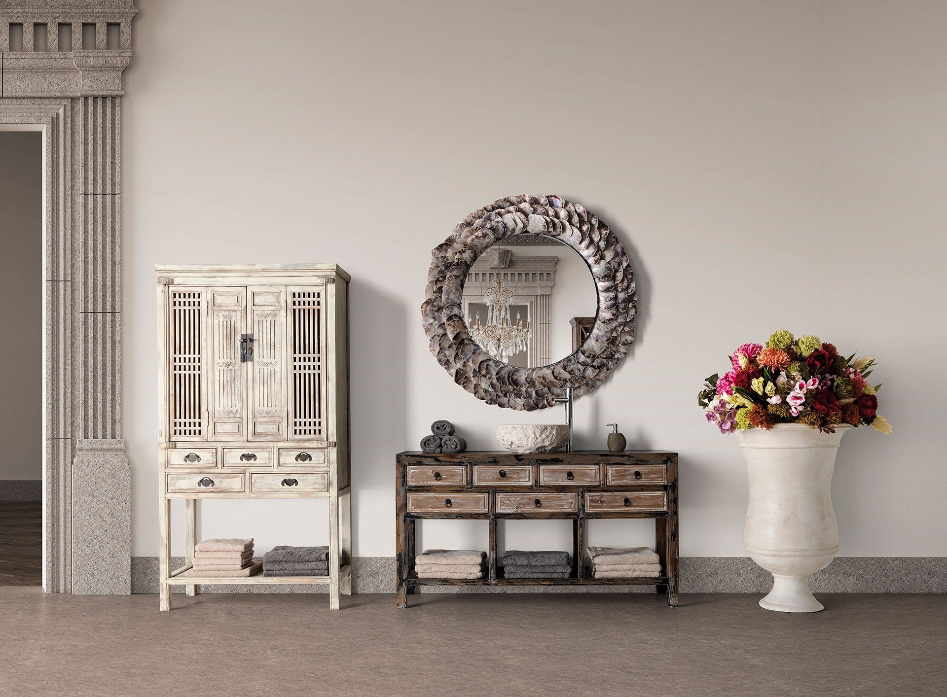 Miroir mural rond coquille d'huître ivoire | VICAL Inga | REMO-HOME, mobilier design et décoration d'intérieur