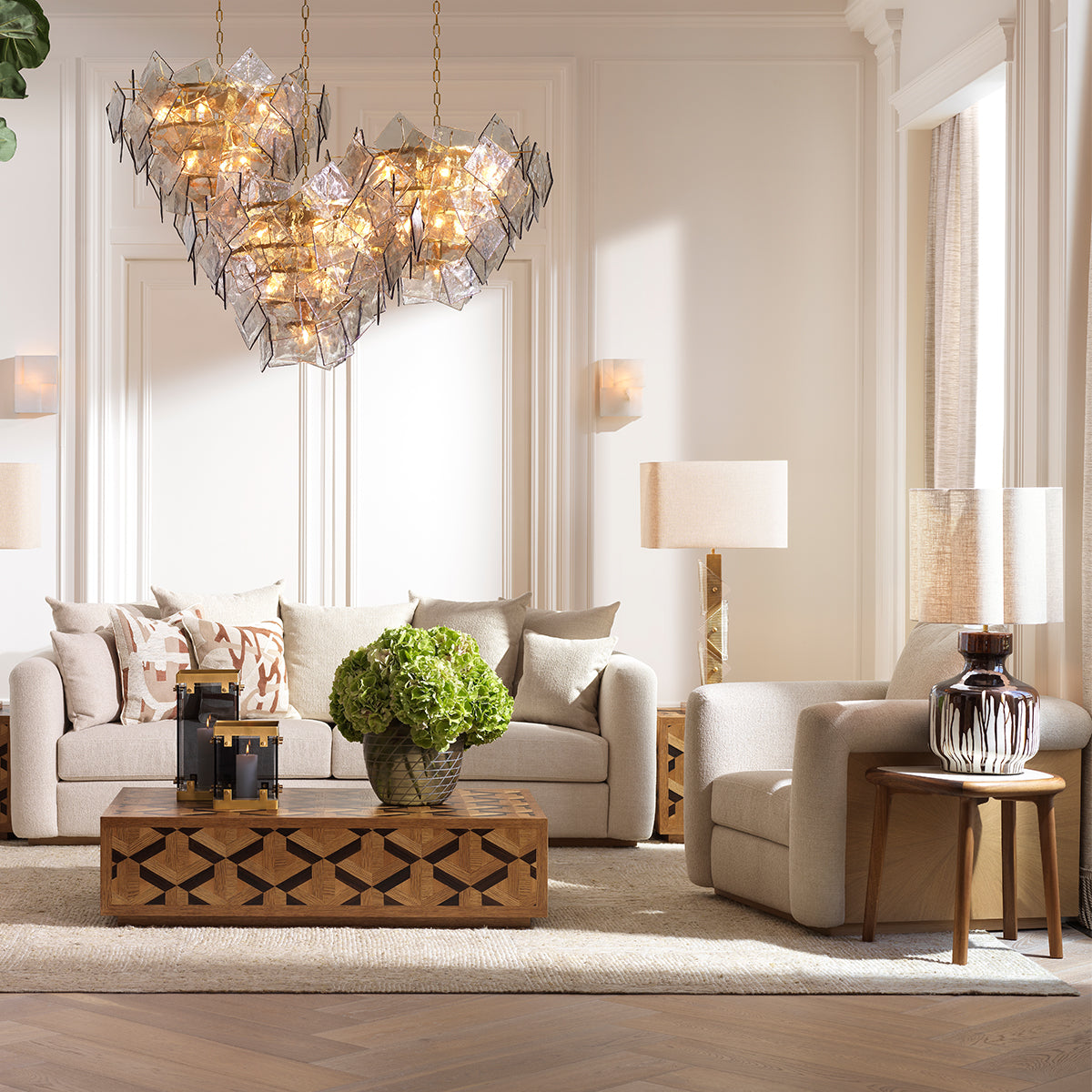 Coussin decoratif luxe en naturel | Eichholtz Saphira square