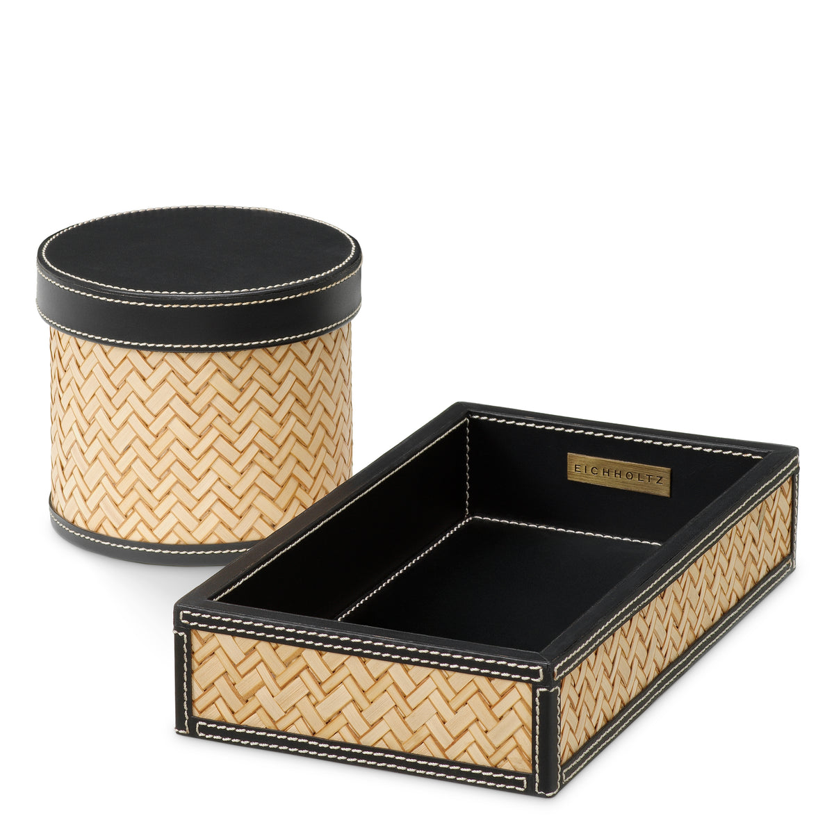 Accessoire décoratif luxe en noir leather | Eichholtz set Taos