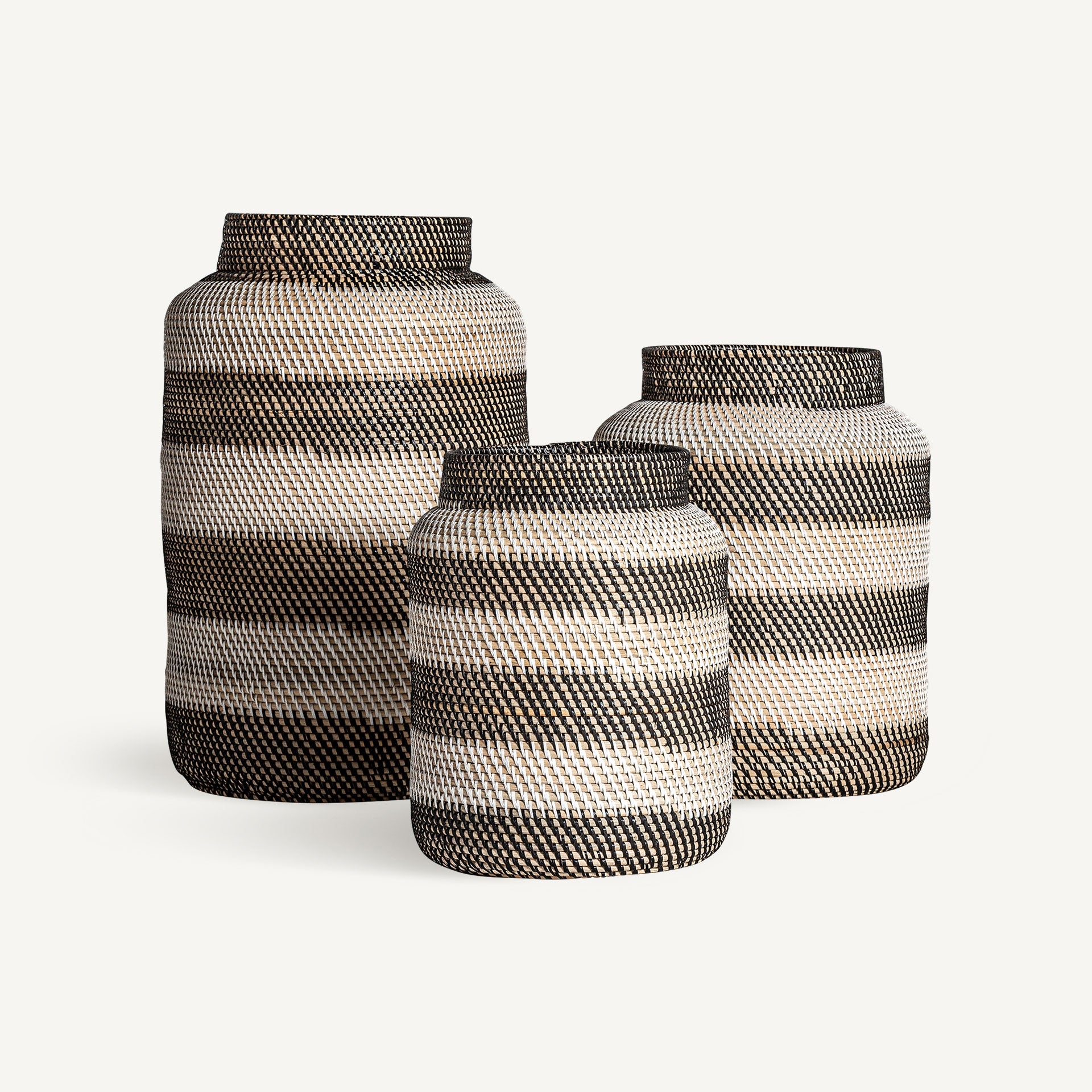 Set de 3 vases rotin noir et blanc | VICAL Zirba | REMO-HOME, mobilier design et décoration d'intérieur