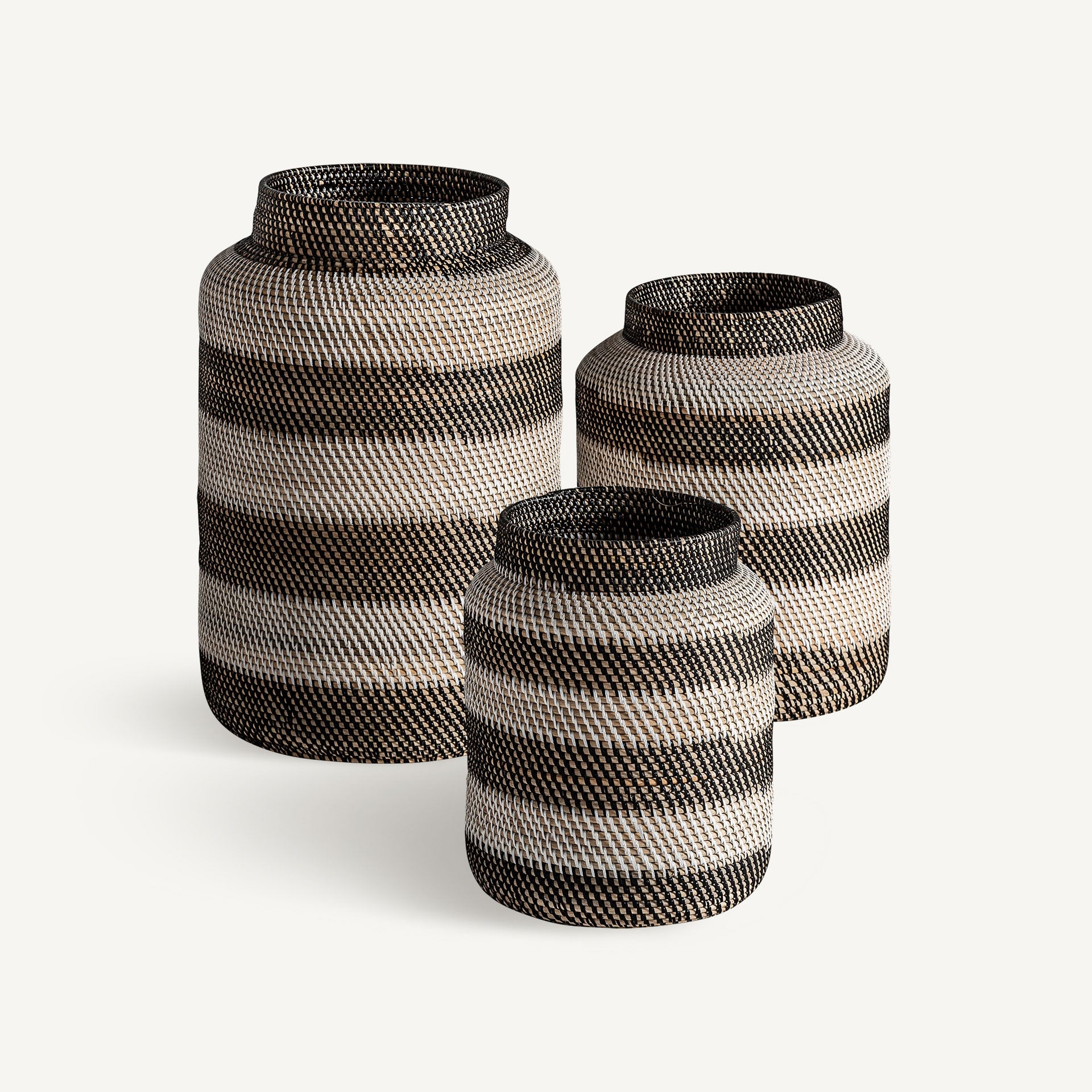 Set de 3 vases rotin noir et blanc | VICAL Zirba | REMO-HOME, mobilier design et décoration d'intérieur
