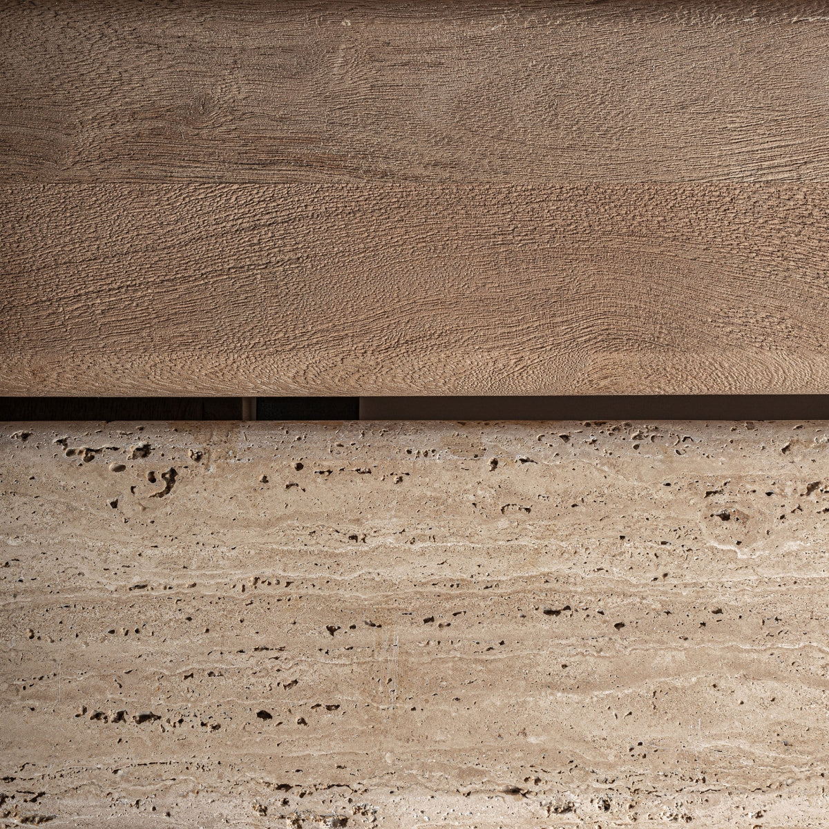 Table basse carrée en bois et travertin | VICAL Jacquard | REMO-HOME, mobilier design et décoration d'intérieur