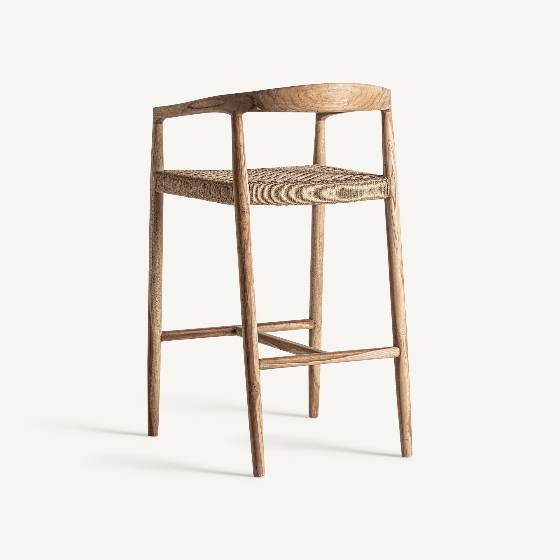 Tabouret de bar large teck et fibre naturelle  | VICAL Caen | REMO-HOME, mobilier design et décoration d'intérieur