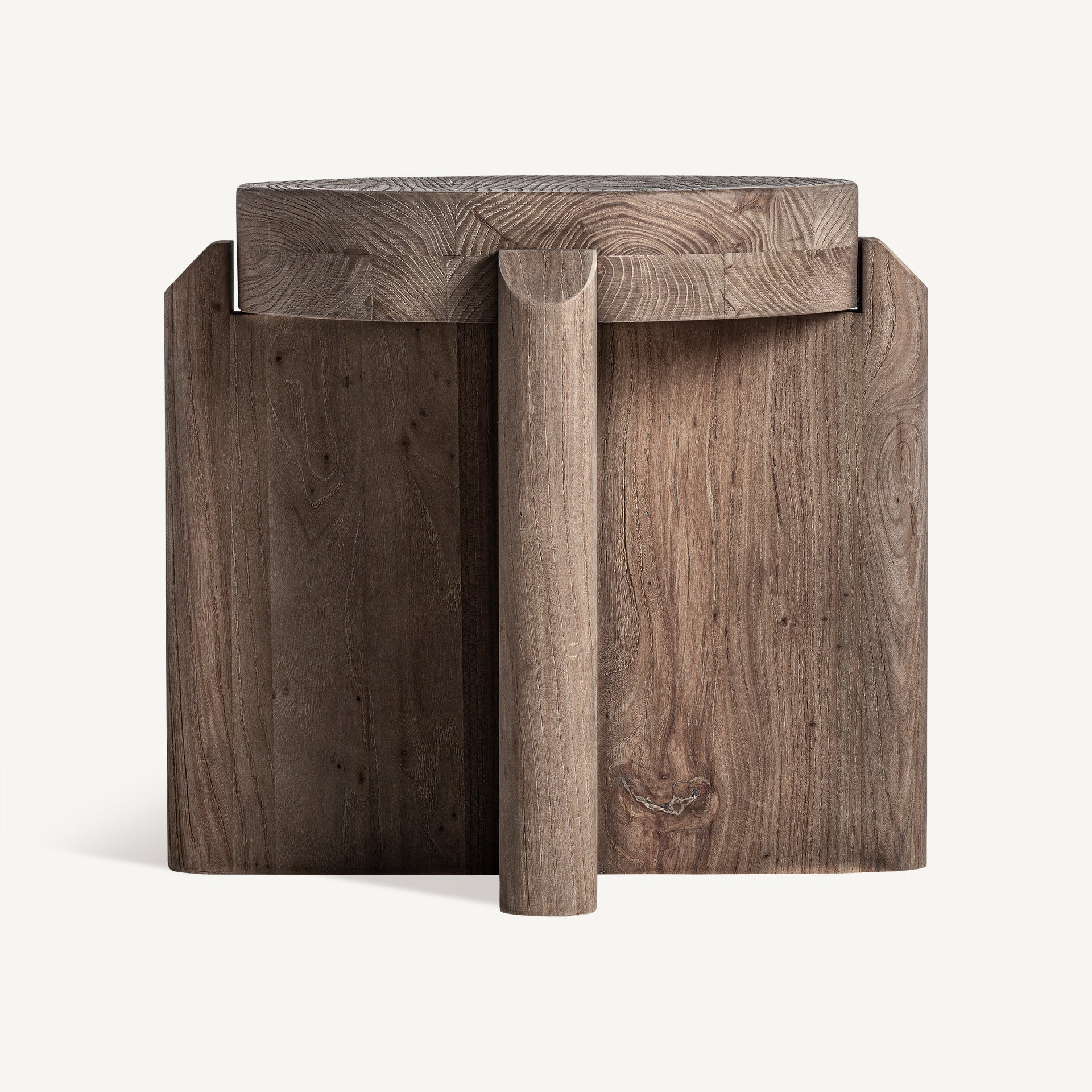 Tabouret rond bois d'orme sculptural marron | VICAL Jacquard | REMO-HOME, mobilier design et décoration d'intérieur