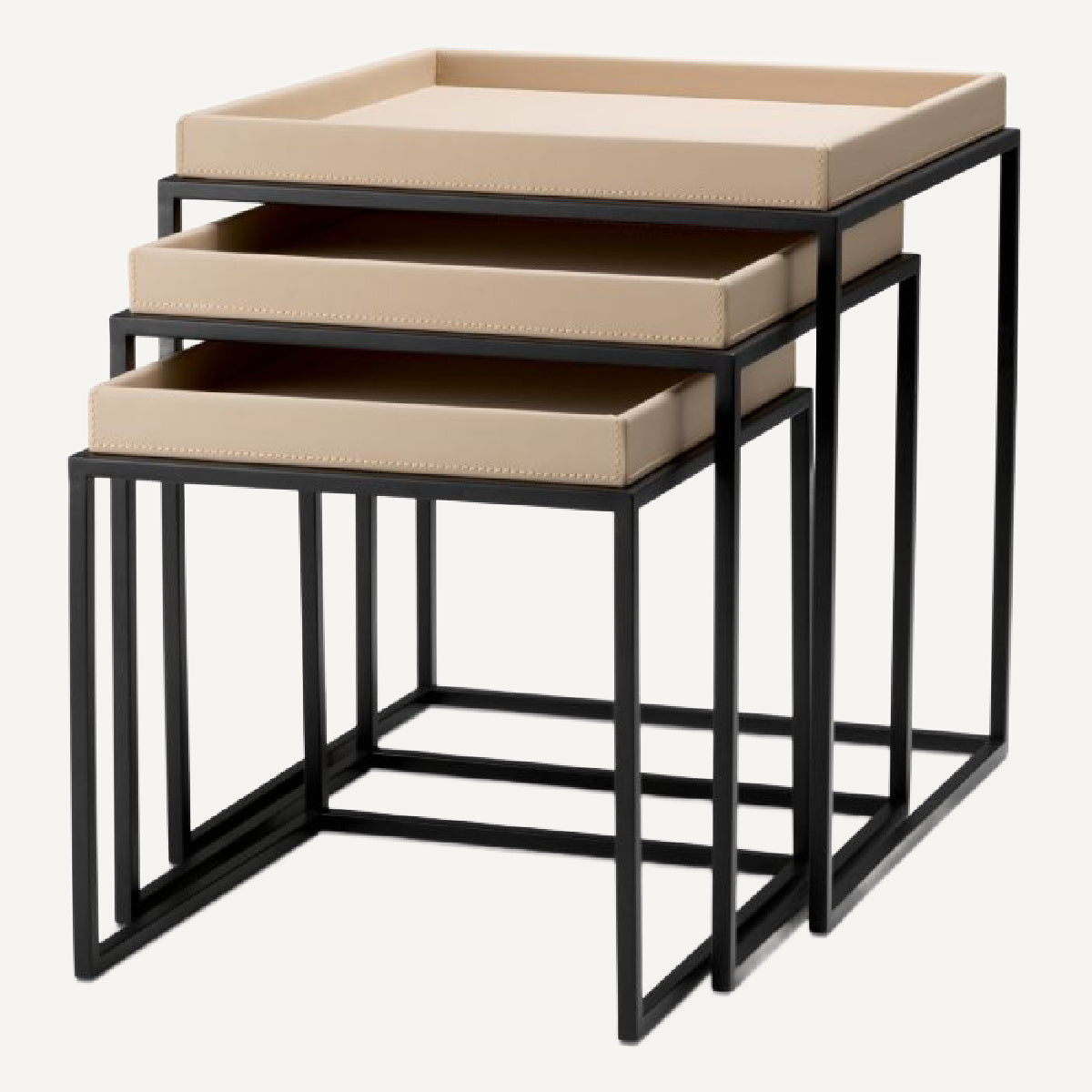 Table d'appoint en cuir crème (lot de 3) | Eichholtz Leonard | REMO-HOME, mobilier et décoration d'intérieur