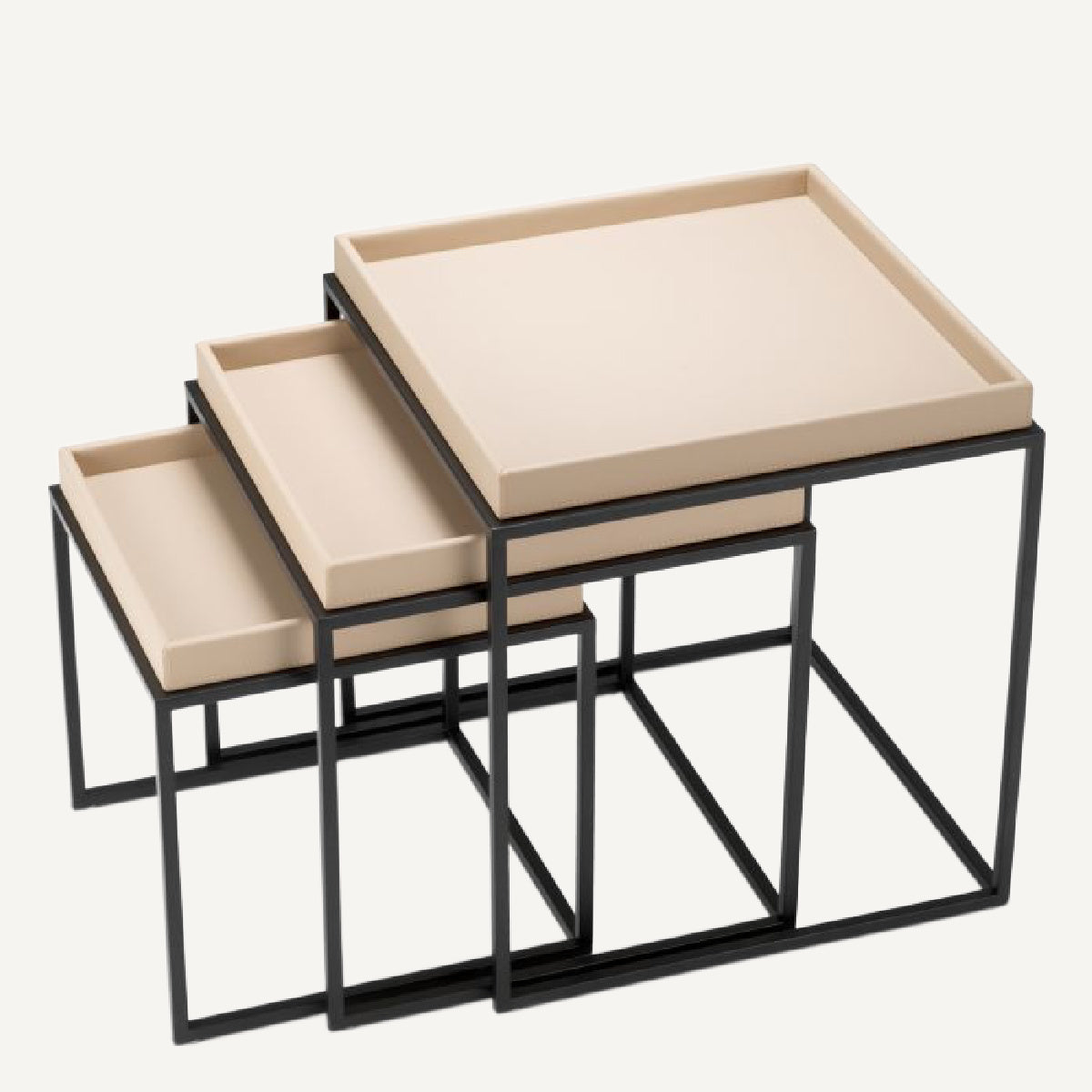 Table d'appoint en cuir crème (lot de 3) | Eichholtz Leonard | REMO-HOME, mobilier et décoration d'intérieur